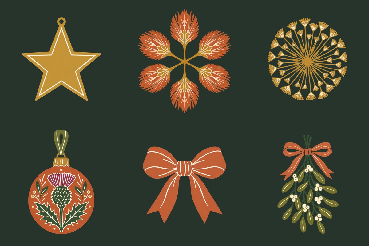 Six of the designs on a dark green background, showing the transparent PNGs work on any colour.