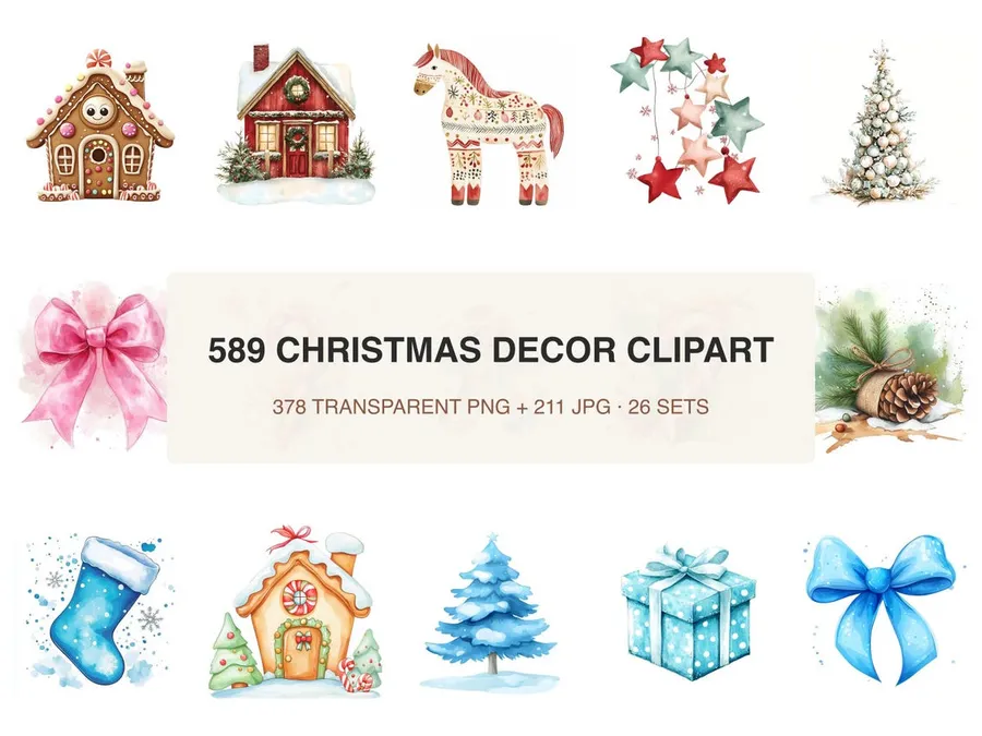 Christmas Decor Clipart Bundle preview from the Opal Thistle shop