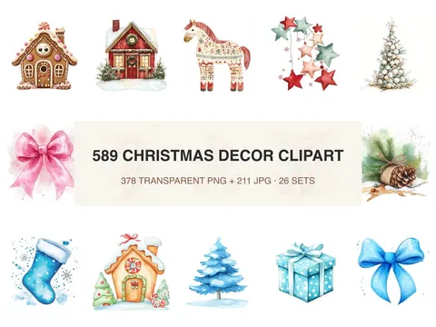 Christmas Decor Clipart Bundle preview from the Opal Thistle shop