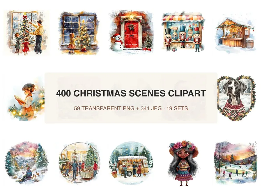 Christmas Scene Clipart Bundle preview from the Opal Thistle shop