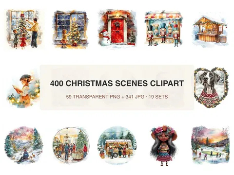 Christmas Scene Clipart Bundle preview from the Opal Thistle shop