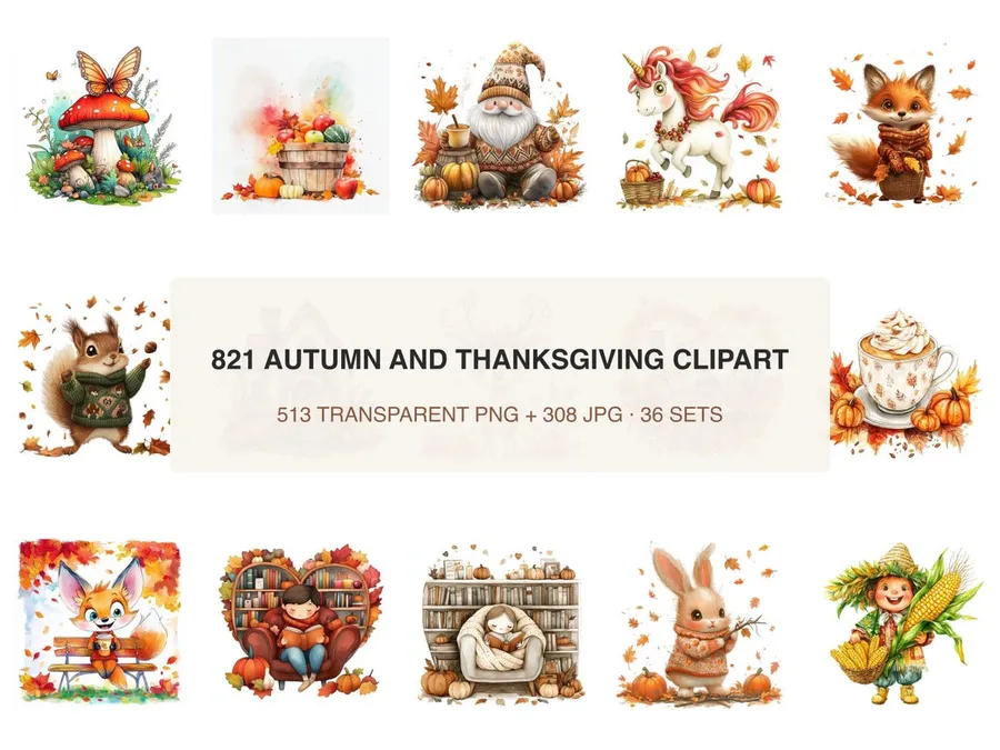 Fall Clipart Bundle preview from the Opal Thistle shop