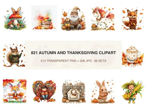 Fall Clipart Bundle preview from the Opal Thistle shop
