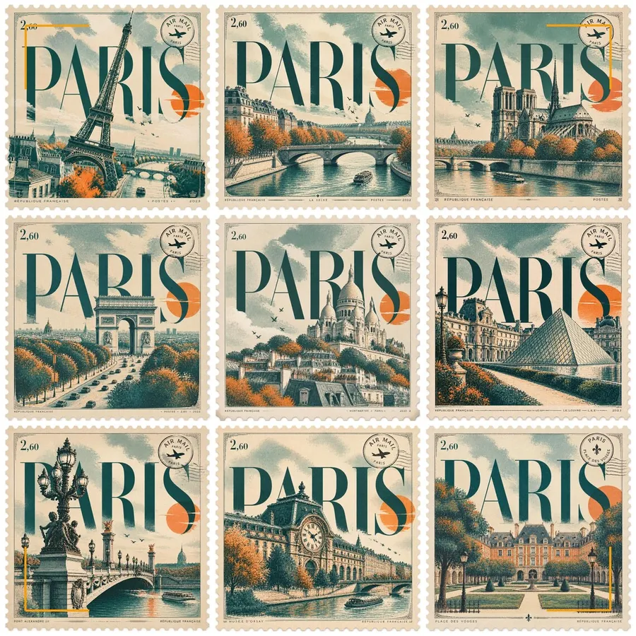Vintage Paris Landmark Stamp Clipart preview from the Opal Thistle shop