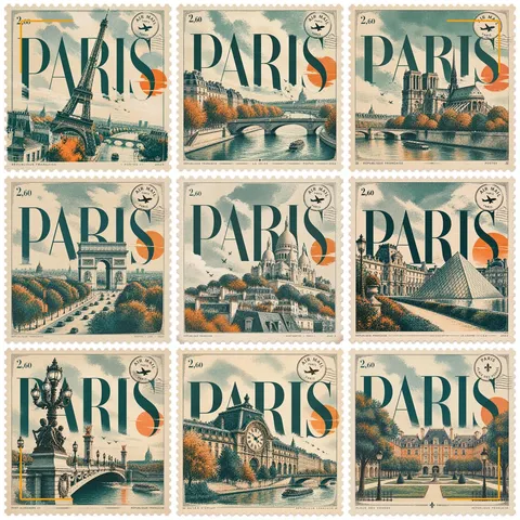 Vintage Paris Landmark Stamp Clipart preview from the Opal Thistle shop