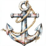 A modern anchor design featuring a watercolor effect in vibrant turquoise and teal hues