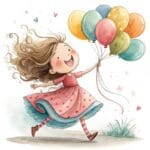 A delightful illustration of a birthday party table filled with cupcakes and a cheerful banner overhead